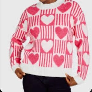 Major Label Group Pink & White Heart Print Sweater - EUC